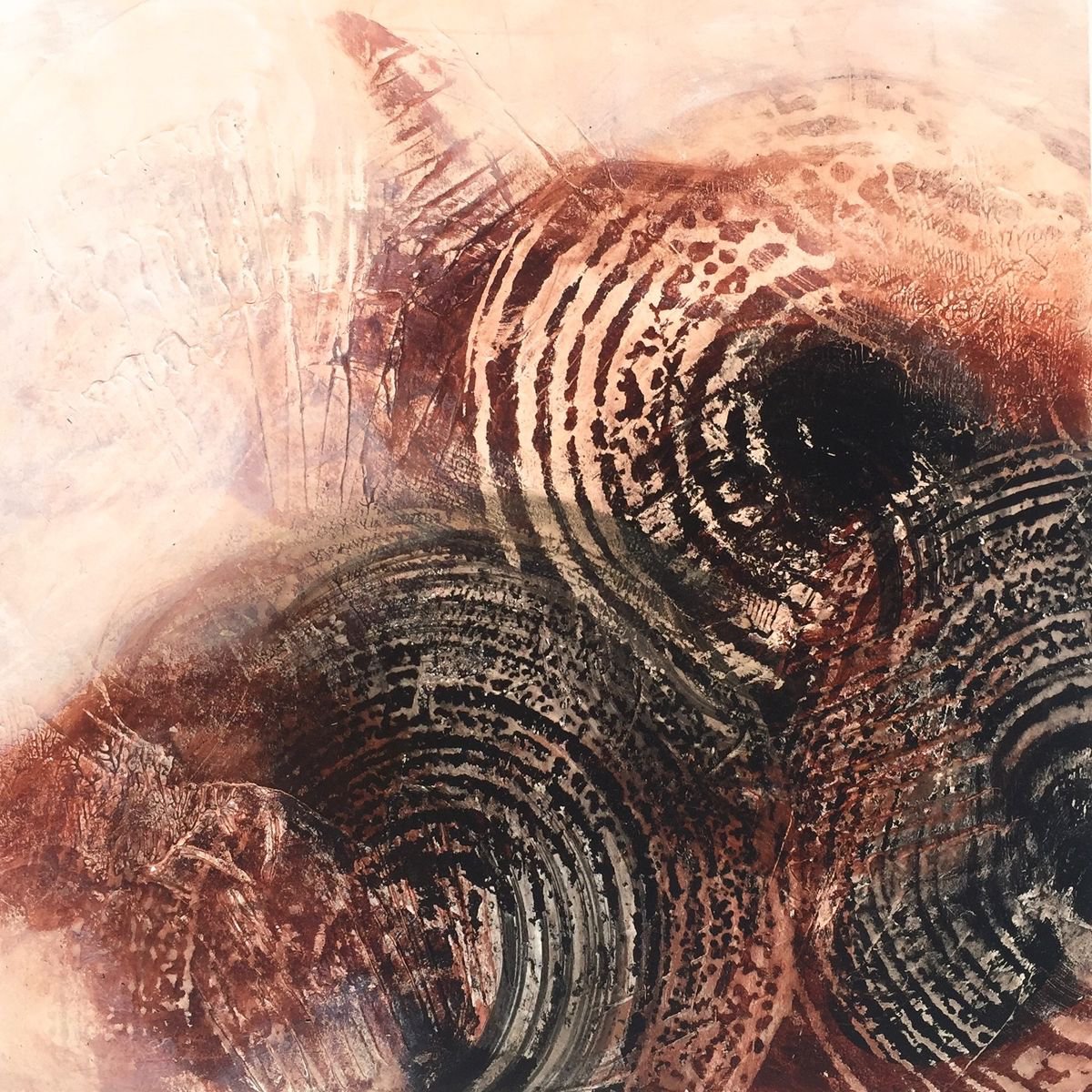 Organic Landscape Acrylic Painting By Natasha Dess, 12 X 12", Les Nourritures Terrestres Iii, Original Artwork