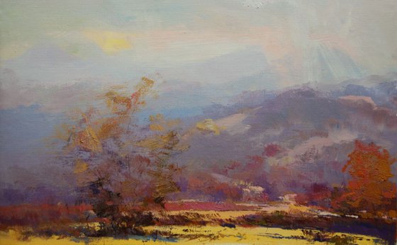 Colourful landscape oil painting "Inviting Light"