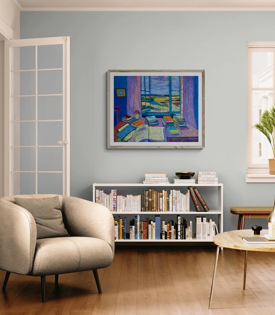 Interior with Books and an Open Window