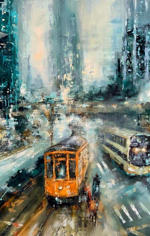 Becoming - Cityscape Oil Painting 120 x 80 cm by Sandra Zekk