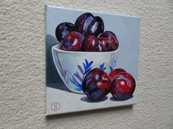 Plums In Blue And White Bowl