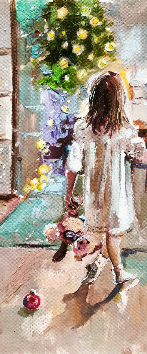 Christmas painting with girl by Annet Loginova