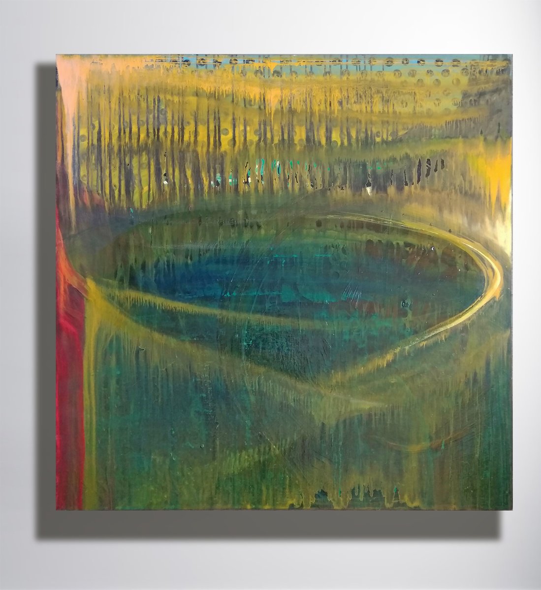 Impressionistic Landscape Oil Painting By Marya, 35 X 35", "Lake", Original Artwork