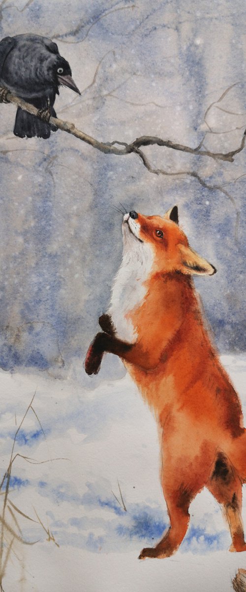 The Fox and the Crow by Olga Beliaeva Watercolour