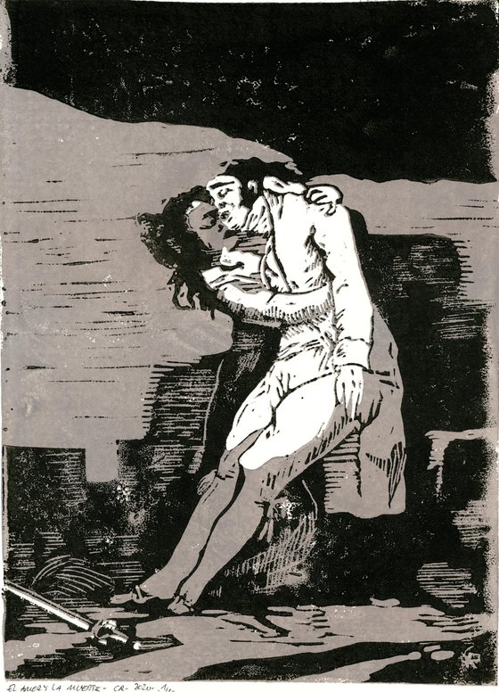 El Amor Y La Muerte - Linoprint inspired by Francisco de Goya
