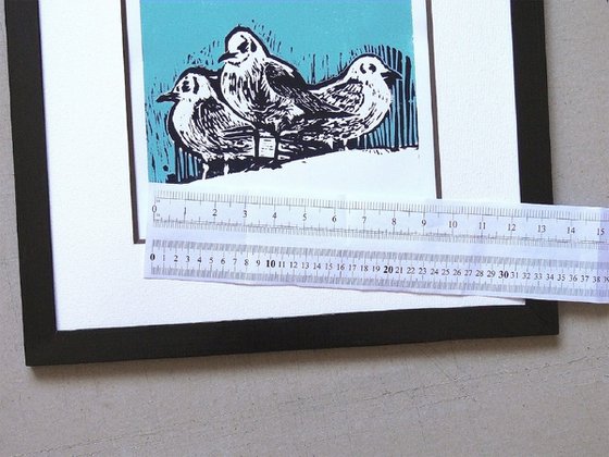 Seagulls, linocut, 2023