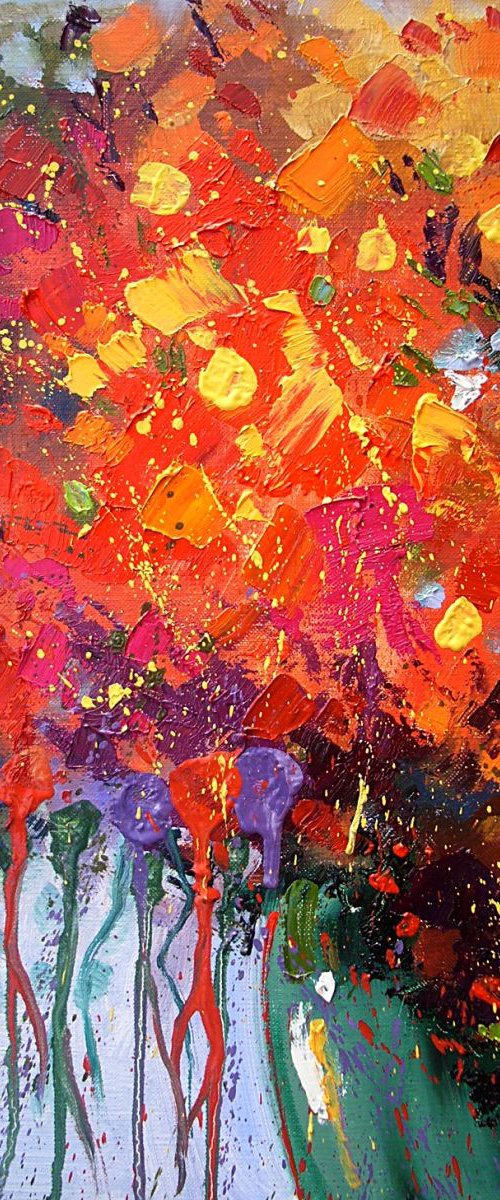 " AUTUMN FLOWERS "  ABSTRACT original OIL painting palette knife GIFT MODERN URBAN ART OFFICE ART DECOR HOME DECOR GIFT IDEA by Monika Luniak