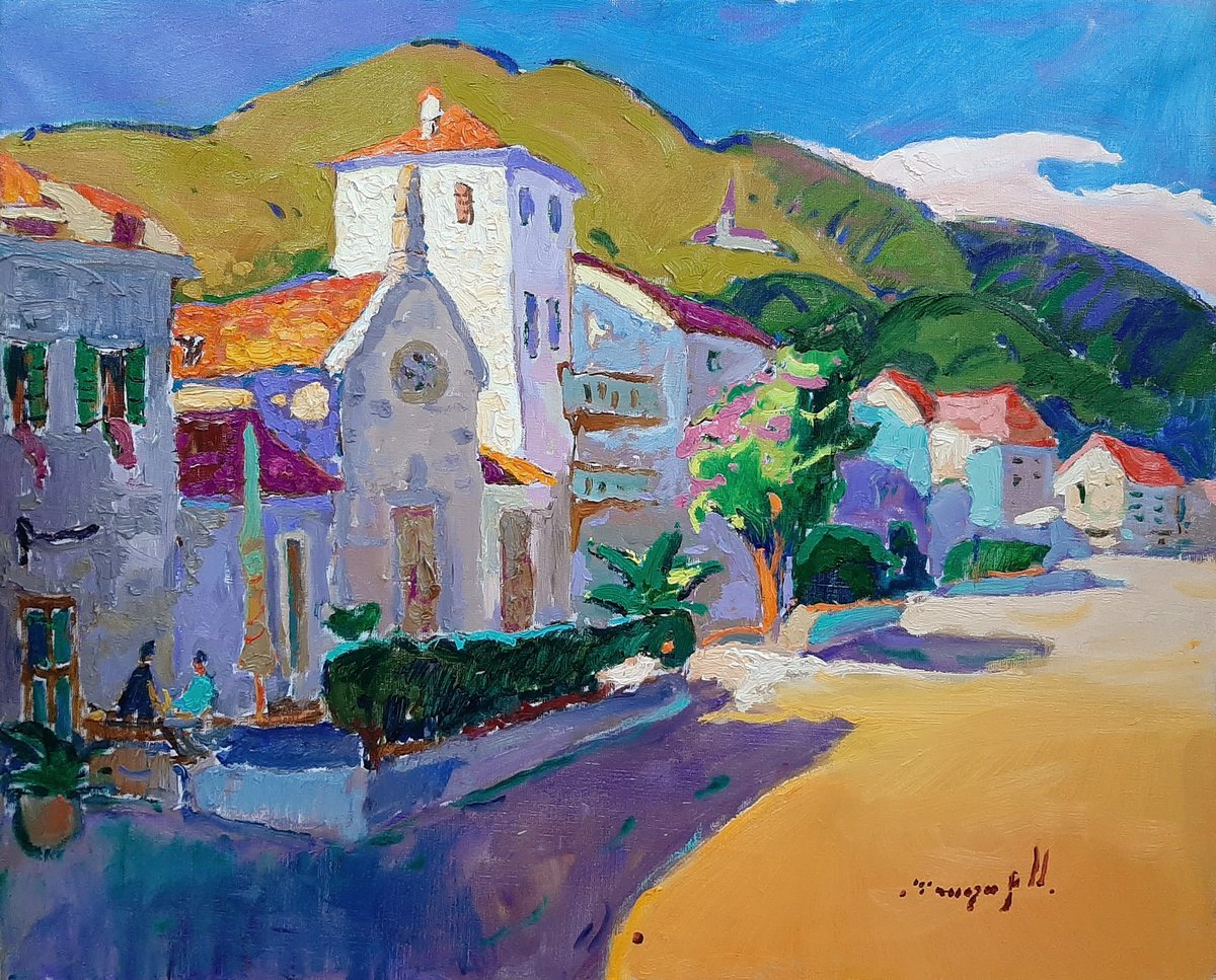 Impressionistic Landscape Oil Painting By Alexander Shandor, 31 X 24, Montenegro. Prcanj, Original Artwork