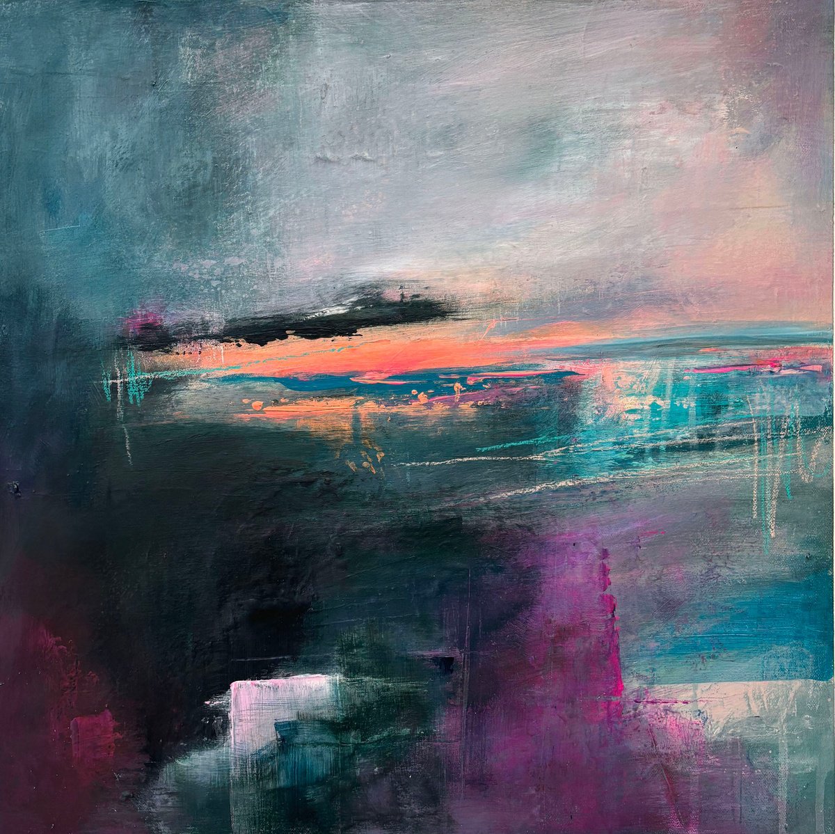 Organic Abstract Acrylic Painting By Lyndsay Tarren-Leister, 20 X 20", Running Through My Veins, Original Artwork