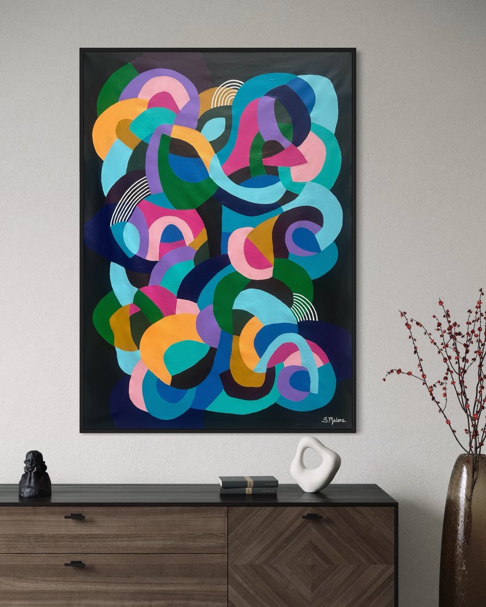 Abstract Acrylic Painting By Samantha Malone, 37 X 51", Midnight Bubblegum, Original Artwork