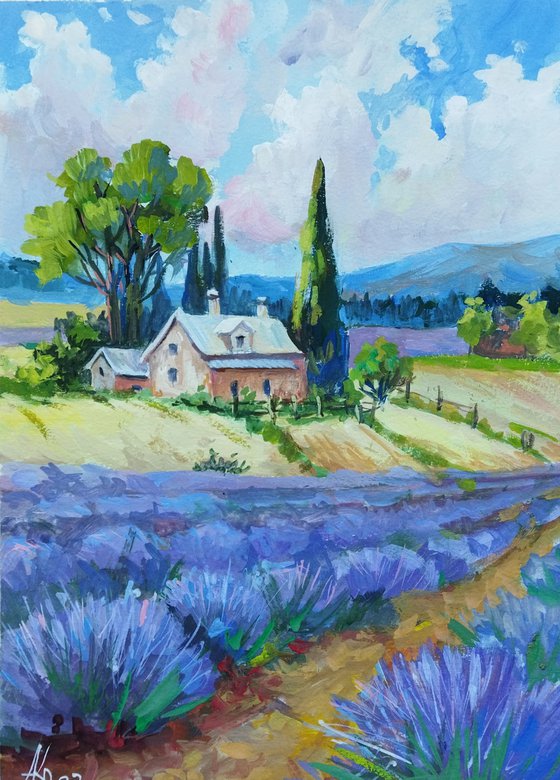Lavender Field Gouache Art