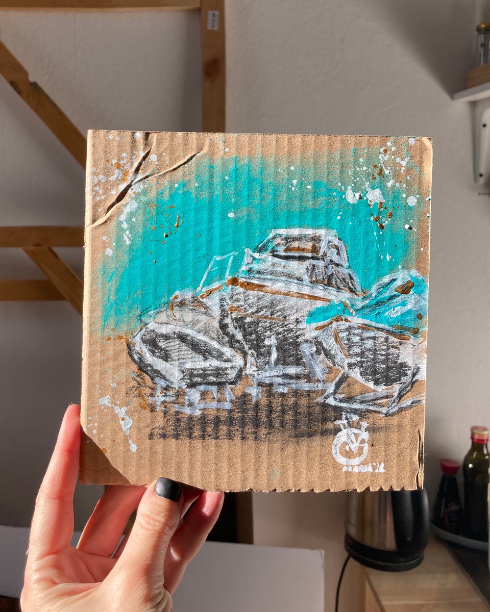 Impressionistic Landscape Painting By Valeria Golovenkina, 7 X 7", Boats, Original Artwork