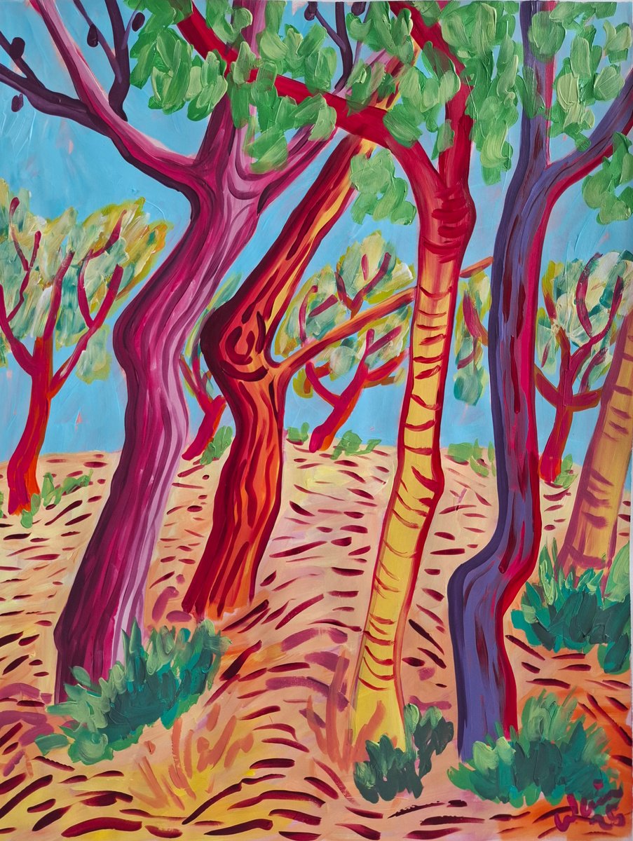 Impressionistic Landscape Acrylic Painting By Kirsty Wain, 20 X 26", Altea Pines, Original Artwork