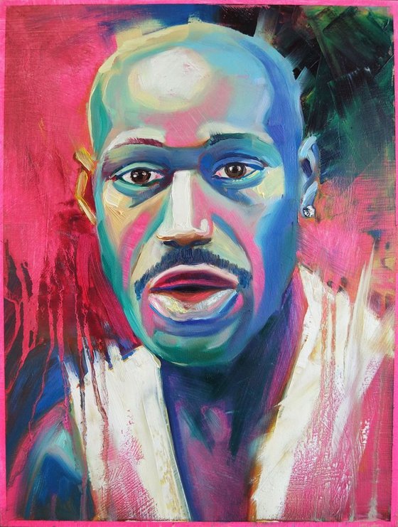 ‘PORTRAIT IN PINK A BLUE’ - Oil Painting on Panel