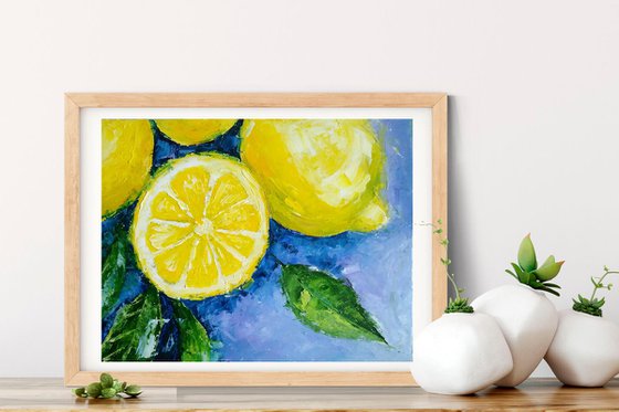 Lemon Painting Original Art Fruit Artwork Citrus Wall Art Small Kitchen Still Life