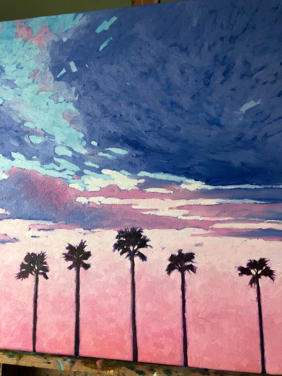 Pink sunset. Palms