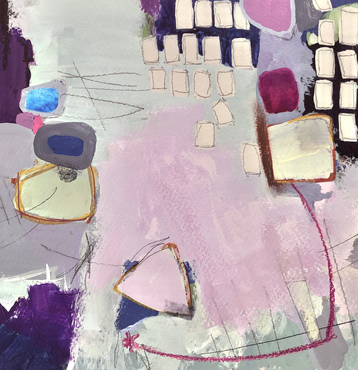 Organic Abstract Painting By Kathy Ferguson, 8 X 8", Edge Of Town, Original Artwork