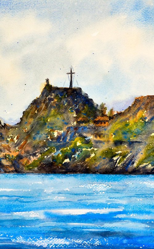 Corfu island panorama Kerkyra Greece 35x54cm 2022 by Nenad Kojić watercolorist