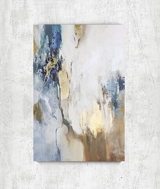 "Blue Flow" Abstract blue gold brown art