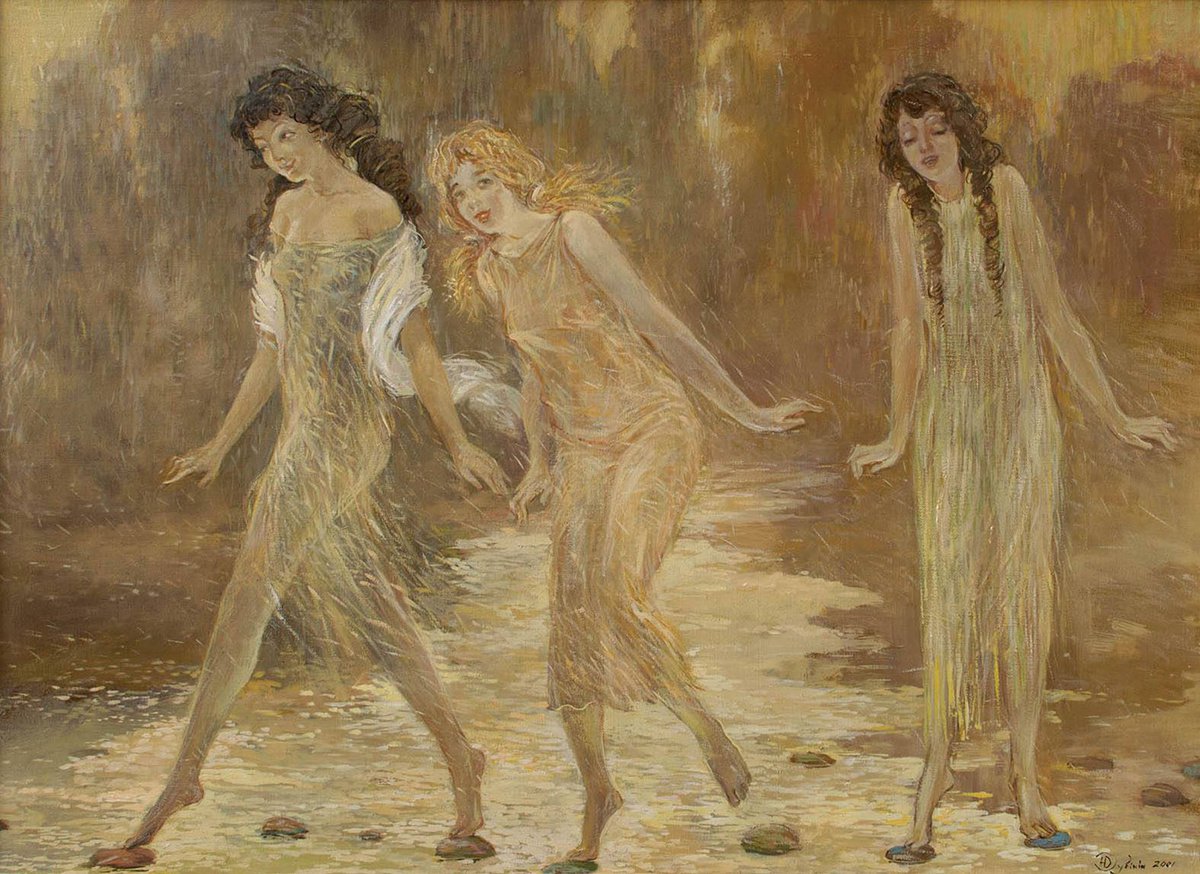 Impressionistic Portrait Oil Painting By Titinin Yurii, 28 X 20", Walk, Original Artwork