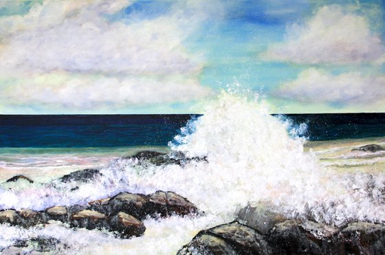 Magic ocean splashes. Original oil painting on canvas