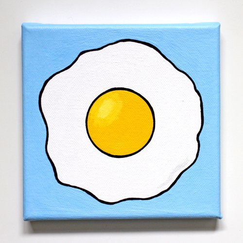Fried Egg Pop Art Painting On Miniature Canvas by Ian Viggars