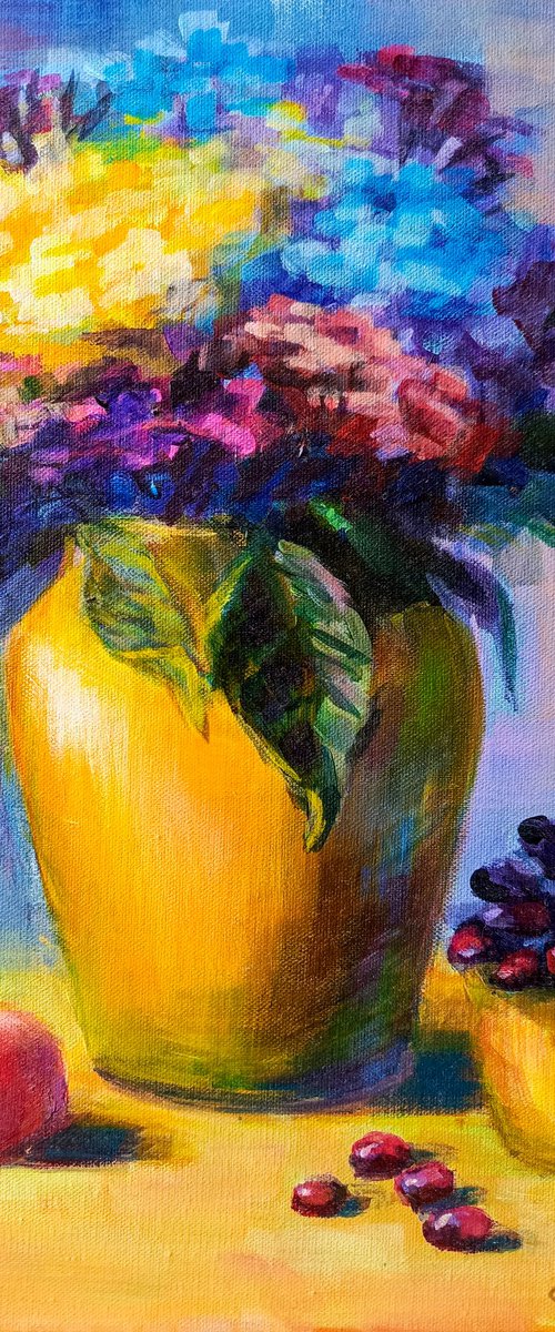 Flowers in a yellow vase by Anastasia Art Line