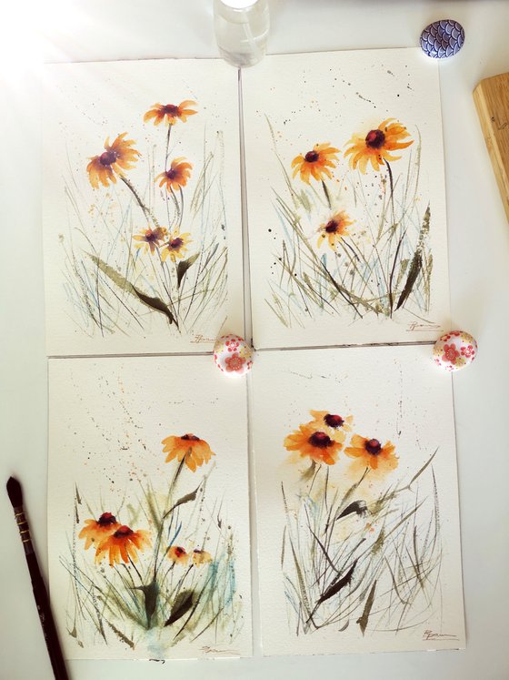 Set of 4 Black eyed susans Flower (6"x9")