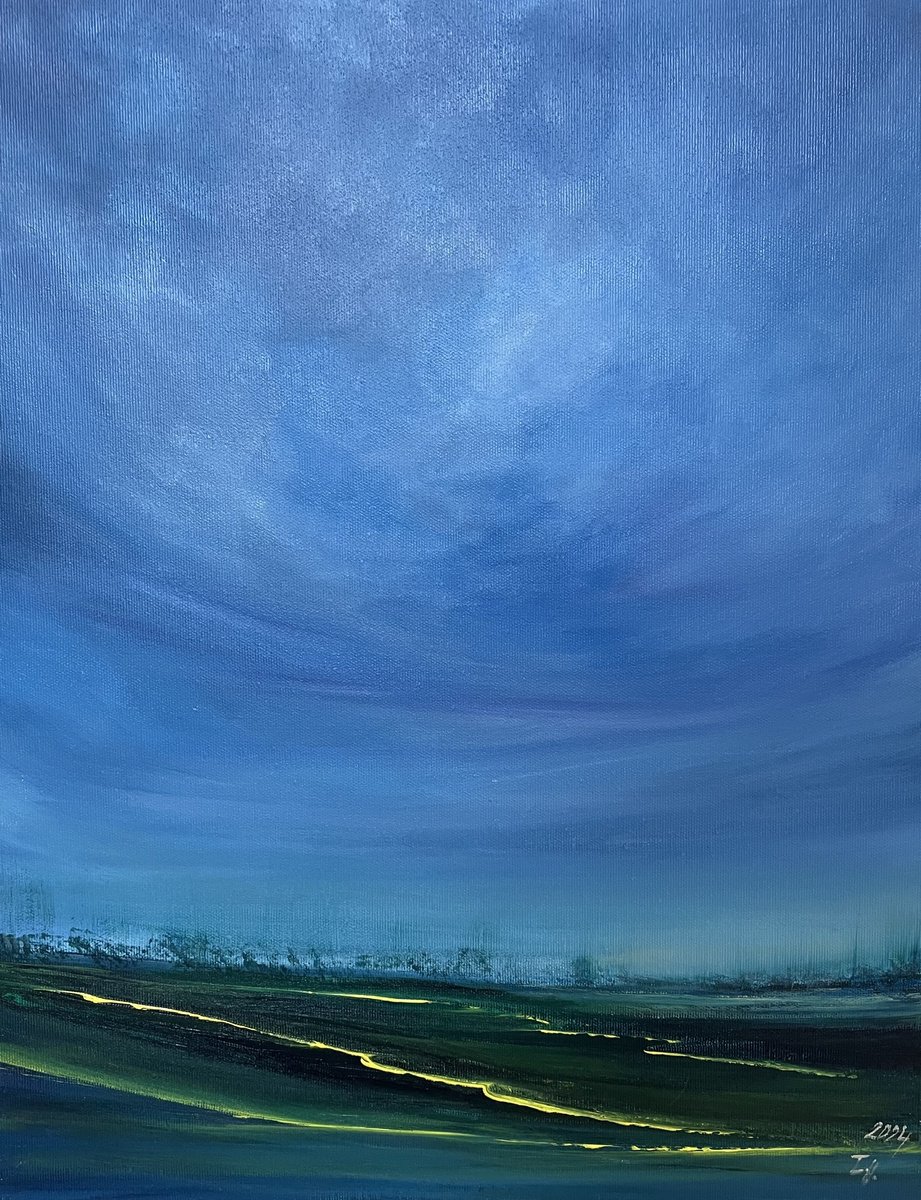 Impressionistic Landscape Acrylic Painting By Timea Valsami, 16 X 20", Golden Path, Original Artwork