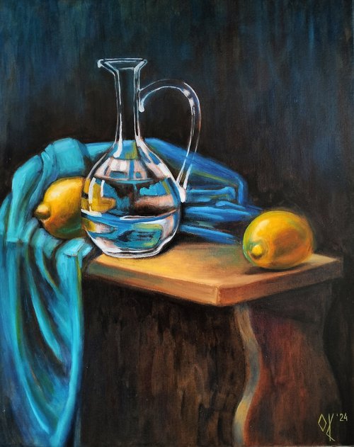 Glass Decanter and Lemons by Olena Kucher