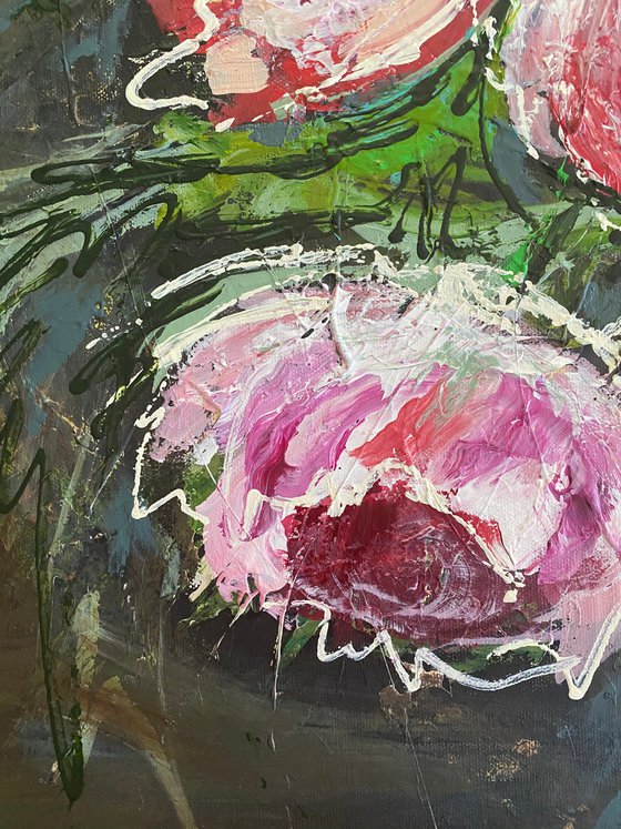 Chalking peonies original painting on canvas