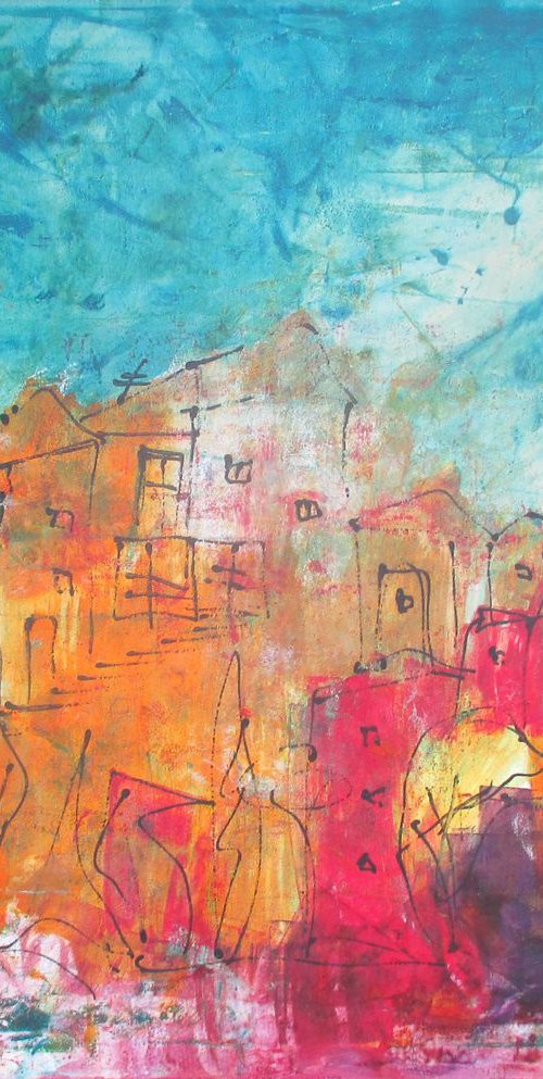 mediterrian citylife xl Oilpainting 39,4 x 47,3 inch by Sonja Zeltner-Müller