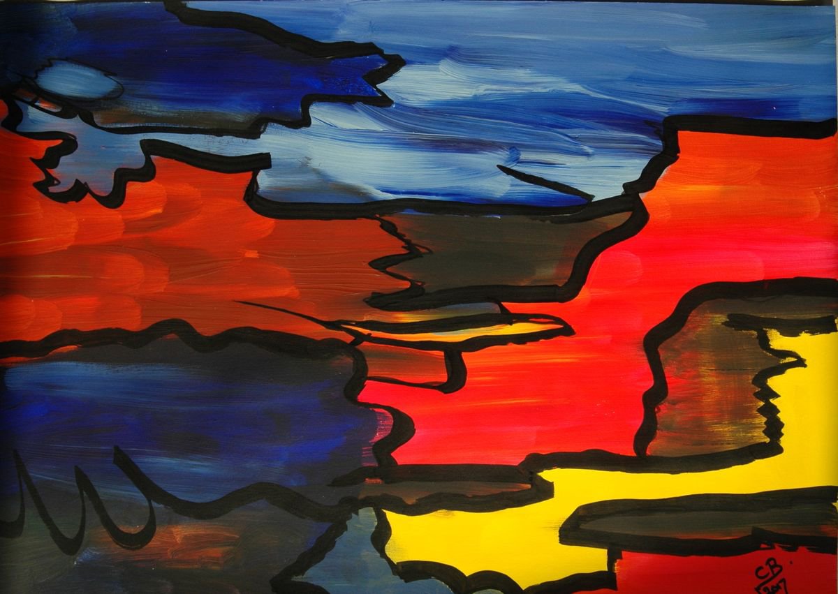 Abstract Acrylic Painting By Cb., 28 X 20, Abstract On Paper. 44, Original Artwork