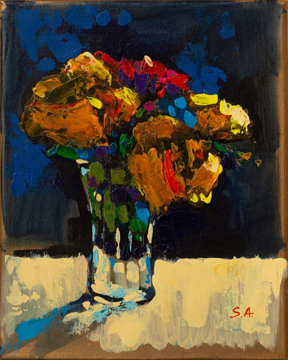 Flowers 7. (Yellow flowers on blue). by Ashot Sardaryan