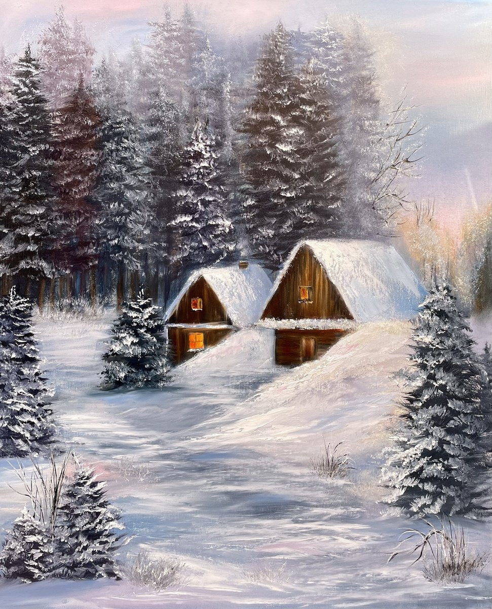 Impressionistic Landscape Oil Painting By Tanja Frost, 20 X 24", Winter Retreat, Original Artwork