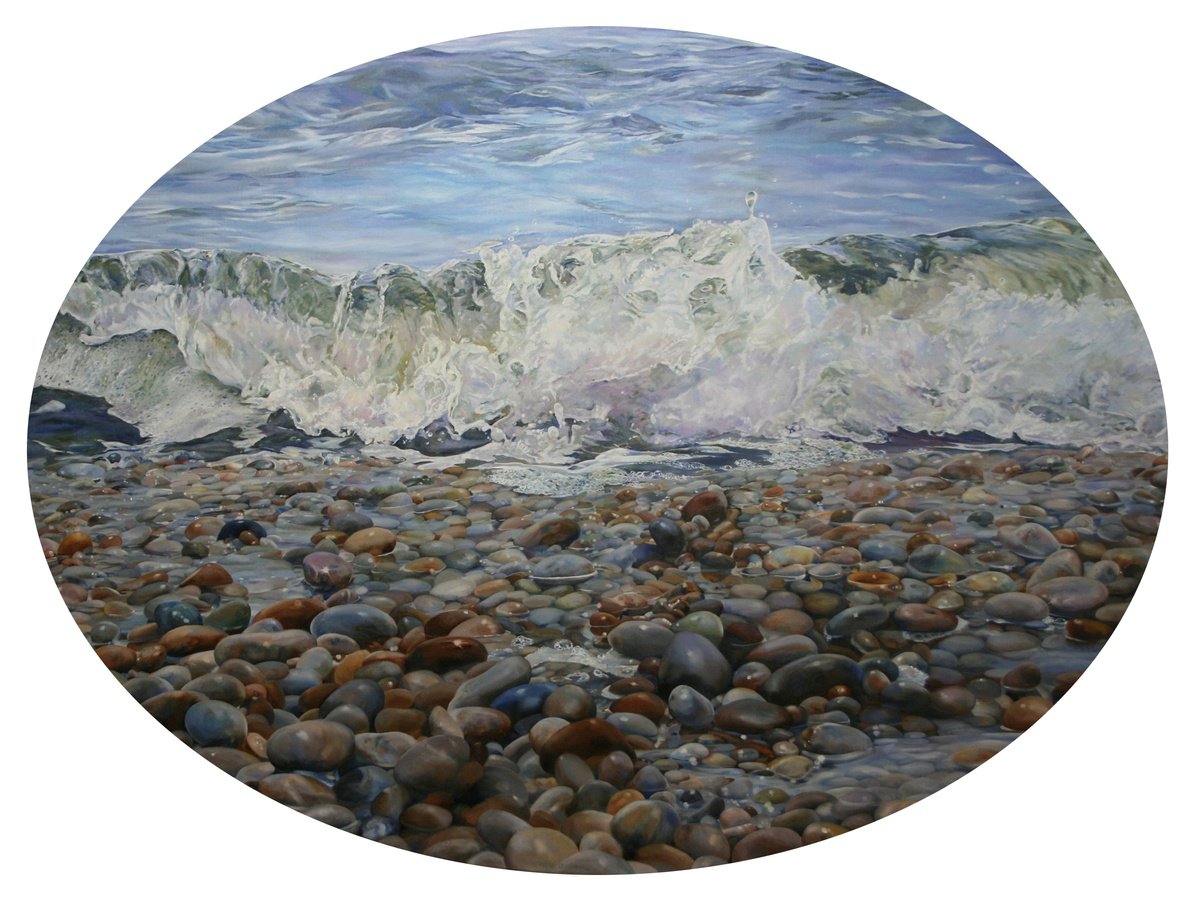 Photorealistic Landscape Oil Painting By Peter Goodhall, 61 X 44", Pebble Beach, Original Artwork