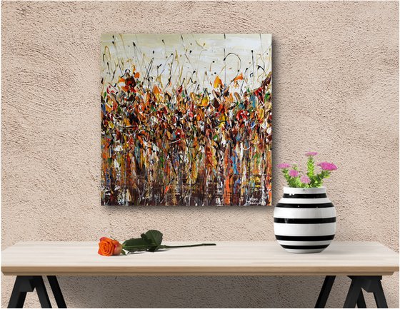 Autumn Joy - Abstract landscape painting on canvas, palette knife art, heavy impasto