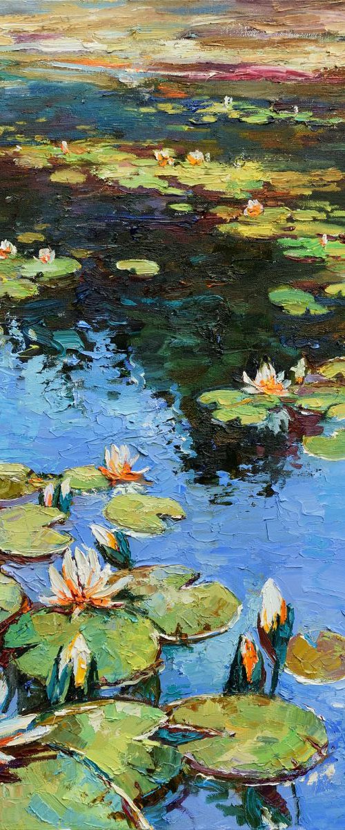 Water lilies Large Oil painting 90 x 90 cm Free Shipping by Anastasiia Valiulina