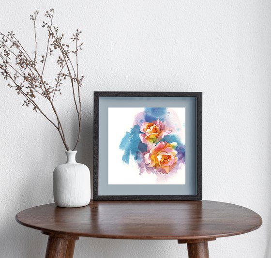 Original watercolor painting "Two fiery roses"