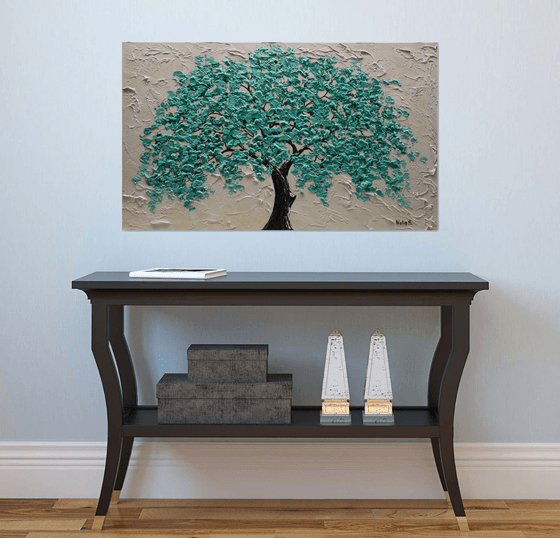 Large Abstract Textured Tree Painting 102 x 61cm