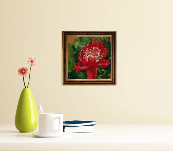 Peony 06...  6x6" / framed / FROM MY A SERIES OF MINI WORKS / ORIGINAL OIL PAINTING