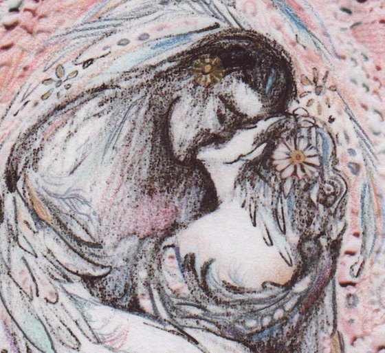 Angels Embrace limited edition print of two angel lovers kissing embracing romatic art digital giclee print