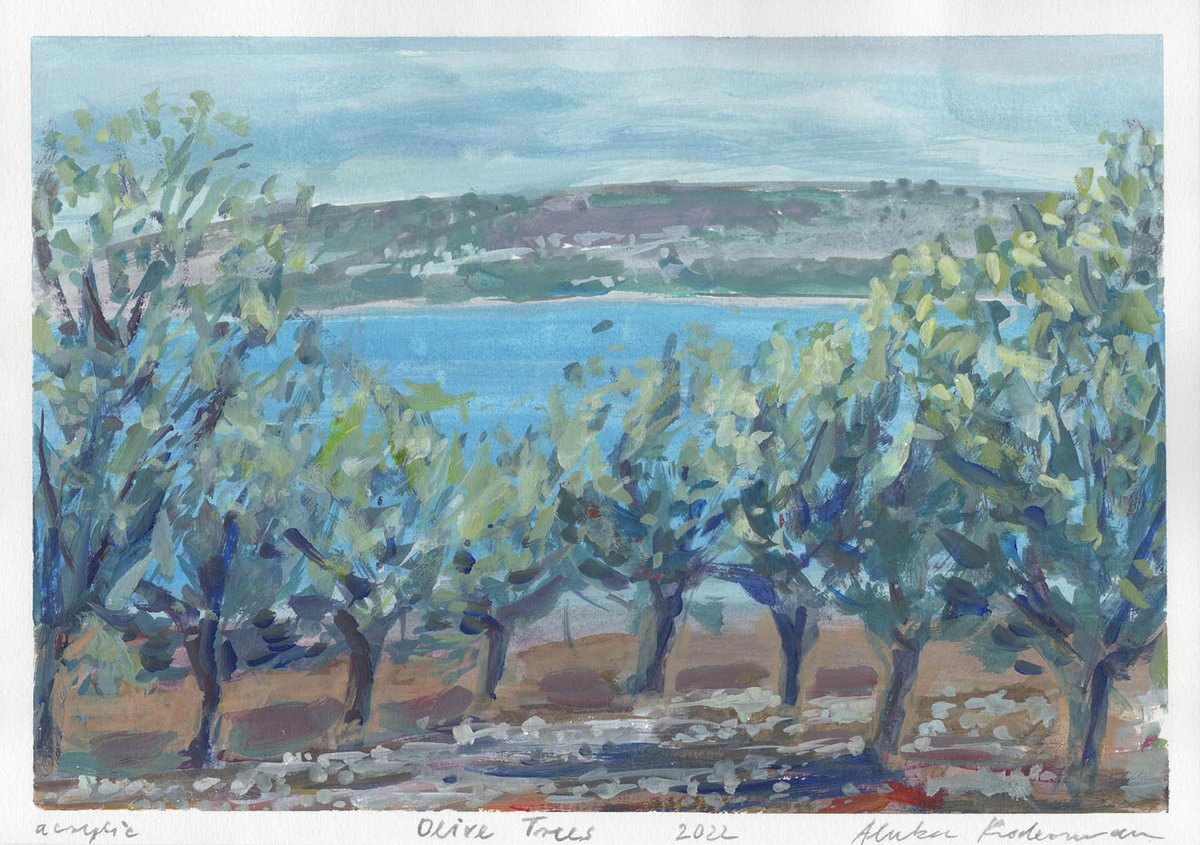 Impressionistic Drawing , Olive Trees, 2022 By Alenka Koderman, 12 X 8, Artwork For Sale On Artfinder