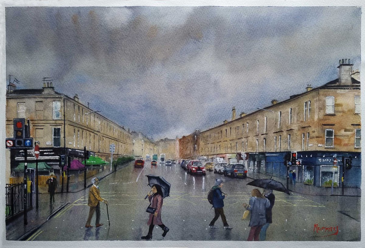 Glasgow Scotland Cityscape Watercolour Painting by Stephen Murray