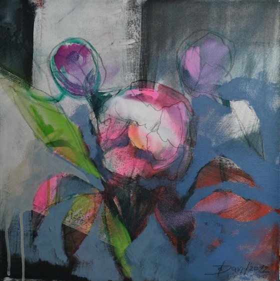 Pink-white peonies flower art