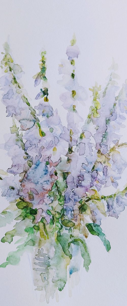 Bouquet Bellflowers. Original watercolour painting 2021 by Elena Klyan