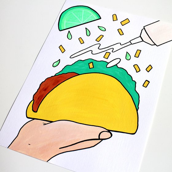 Taco Mexican Food Pop Painting on A4 Paper (Unframed)