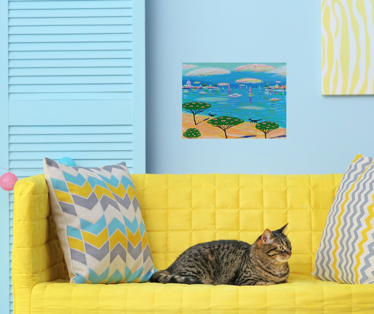 Impressionistic Landscape Acrylic Painting By Katrina Avotina, 9 X 7", Melodies Of The Sea, Original Artwork