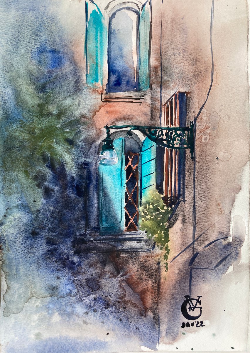 Impressionistic Cityscapes Watercolour By Valeria Golovenkina, 10 X 15", Venetian Sketch, Original Artwork