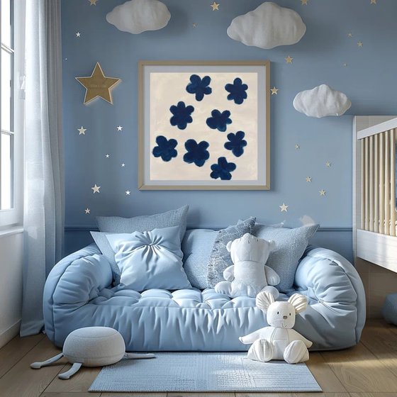 Blue Florals in Serene Space